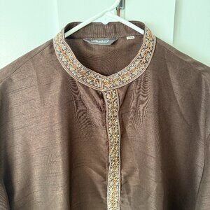 Brown Men's Kurta Top - Embroidered (L/XL)